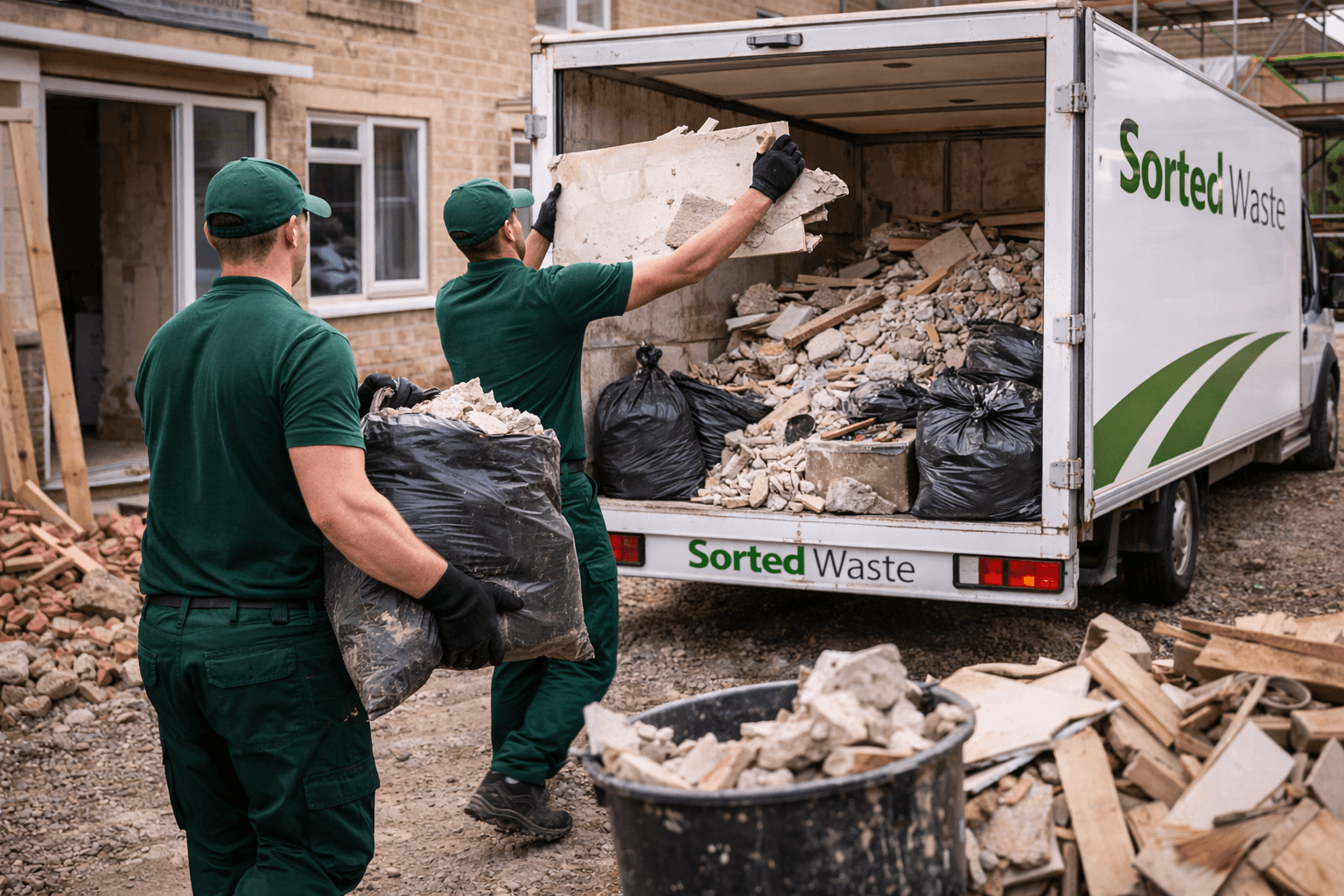 Pile of builders waste ready for removal