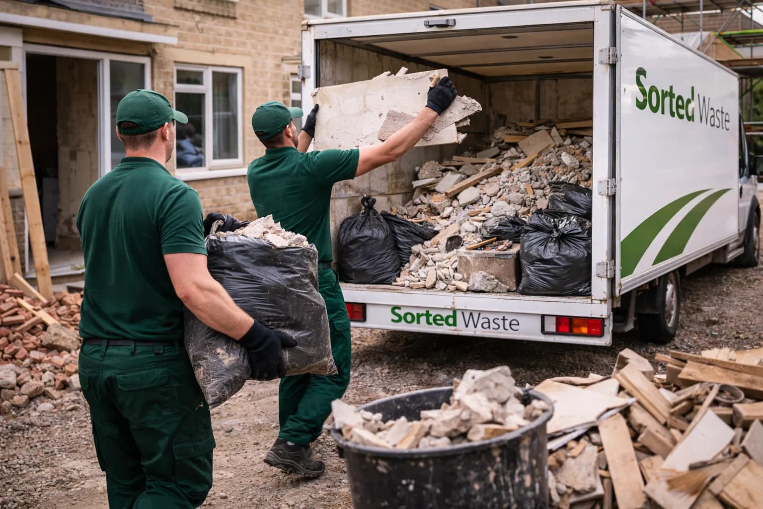 Pile of builders waste ready for removal